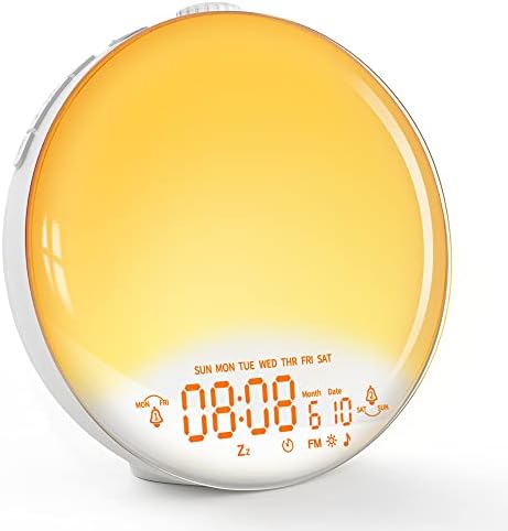 Réveil Simulateur D'aube LED - Réveil Naturel Par Lumière Progressive - 7 Sons + Radio FM - Blanc
