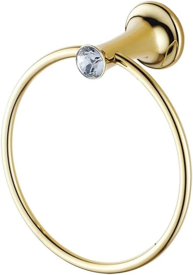 LSLYTQ Towel Ring, Gold Bathroom Towel Holder, Stainless Steel Wall-Mounted Round Towel Rings, Crystal Towel Rack Bathroom Accessories