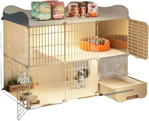 LumoLight 二段式キャットケージ 大型 DIY 組み立て 猫飼育 オールインワンデザイン 1部屋 1小屋 1棚 キャットヴィラ ホーム 猫用トイレボックス 猫用トイレ キャットハウス オールシーズン キャットハウス 省スペース 猫用トイレ キャット