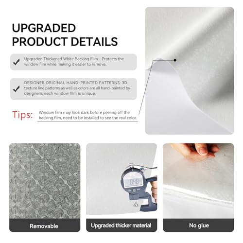 Window Film Privacy Film for Glass Windows, Frosted Glass Sticker Static Cling without Glue for Bathroom,Begonia 44X200CM