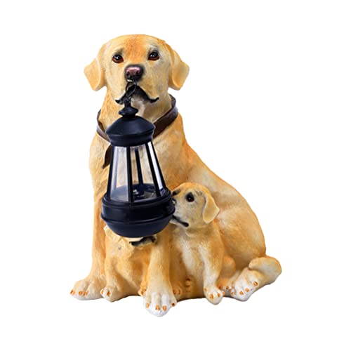 Lampe solaire jardin chien en résine | Statue lumineuse étanche