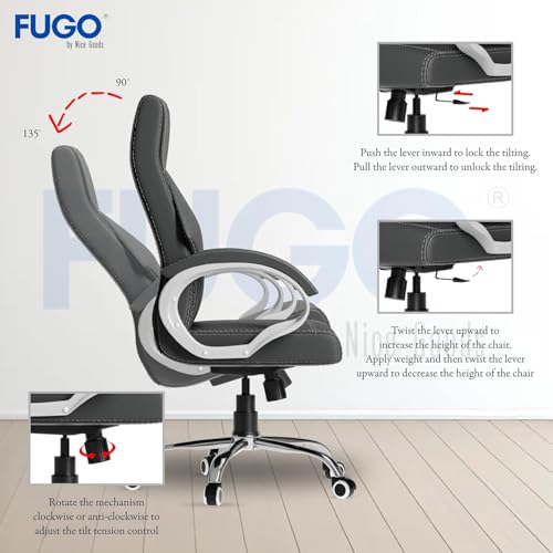 Image of FUGO FG21 Orthopedic Boss Chair with 3-Years Warranty, Executive Office Chair, Ergonomic High-Back Chair-Cushioned Seat & Armrests, Metal Base, Rocking Movement (Grey)