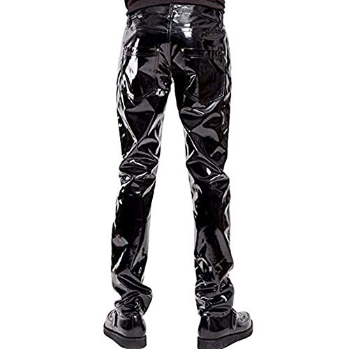 DISKEY Men's PU Faux Leather Pants Casual Long Slim Fit Straight Leg Bliker Pants4