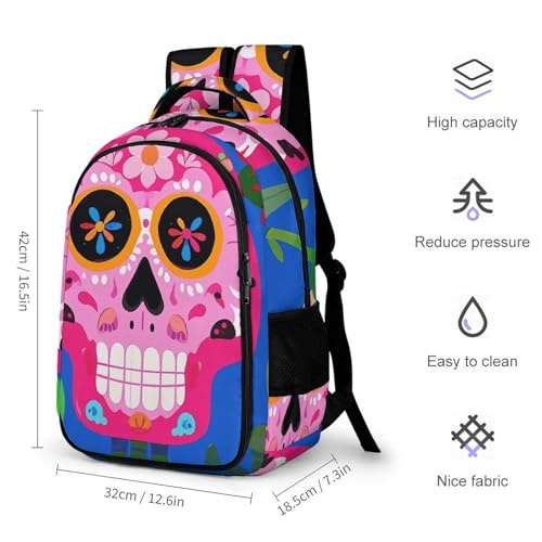 Backpack for Travel, Sugar Skull Flower Print Modern Backpack Shoulder Bag with Adjustable Straps, Side Pockets & Reinforced Bottom2