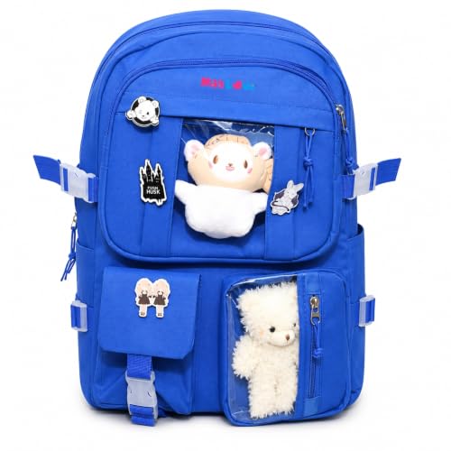 Image of Cute Kawaii Plush Display Backpack for Girls - Multi-Pocket School Bag with Transparent Window, Adjustable Straps, Aesthetic Bookbag for Teens & Students