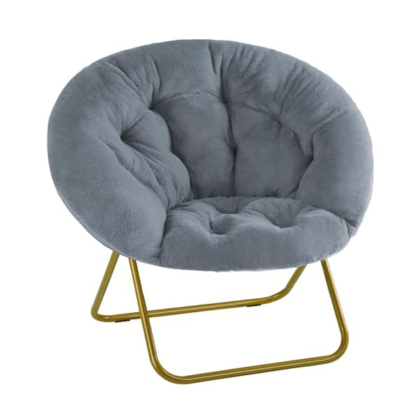 Sweetcrispy comfy saucer chairs faux fur lounge chair for bedroom living room flexible folding seat for kids teens adults soft padded and metal frame modern for home office x large dark grey  urban country home decor