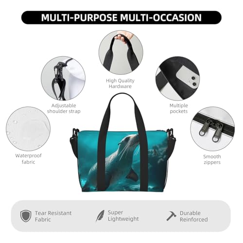 Carry On Duffle Bags Overnight Weekender Bags for Women, Sunshine Blue Ocean Seal Personal Item Travel Bag, Travel Essentials Sport Gym Bag for Men Women3