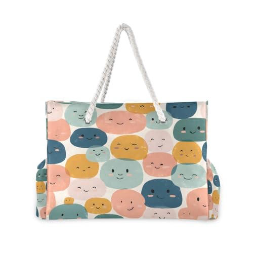 Large Beach Bags Totes Canvas Tote Shoulder Bag Smiley Face Water Resistant Bags for Gym Travel Daily2