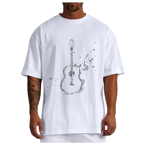 Camisetas para hombre, cuello redondo, manga corta, diseño de impresión de instrumentos musicales, vintage, informal, cómoda, elegante, holgada, elástica, para verano, manga corta para entrenamiento