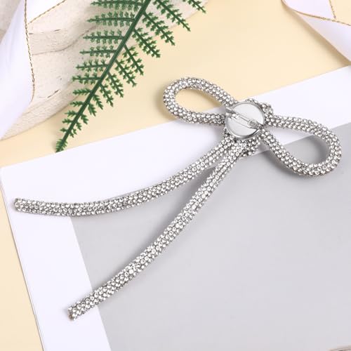 Image of Rhinestone Bow Brooch Pin for Women, Vinage Sparkly Bow Brooch Long Tassel Lapel Pins Vinage Sparkly Crystal Bowknot Corsage for Clothes Accessories Wedding Party Jewelry