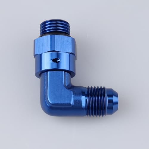 Image of AC PERFORMANCE 90 Degree -6 AN Male Flare to -6 ORB O Ring Port Thread Swivel Fitting Adapter Aluminum Blue