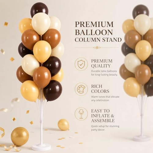 Image of Hiins Balloon Column Kit Set of 2 With Balloons Included - with Base,Pole,Balloon Tower Backdrop Decoration for Wedding, Baby Shower,Birthday Party,Bachelorette Parties (3xChocolate Brown)