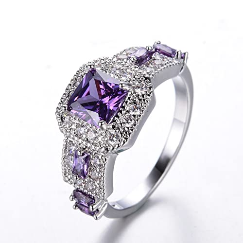 Simple and Exquisite Ladies Ring, Inlaid with Purple Square-Cut Crystals and zircons, Fashionable and Popular. Ladies Wedding or Engagement Ring Diamond Ring CZC455 (6, Green)