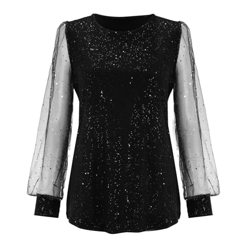 YIzdegg Tops festivos mujer purpurina camisa manga larga fiesta fiesta lentejuelas top casual túnica con purpurina tallas grandes blusas elegante sexy blusa otoño invierno verano camiseta de manga