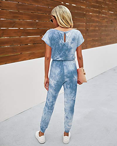 Image of PRETTYGARDEN Jumpsuits for Women Summer Off Shoulder Romper | Short Sleeve Drawstring Waist, Jogger Jumpers with Pockets, One Piece Spring Break Outfits, Vacation Travel Lounge Clothes