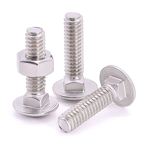 Image of M8-1.25 x 20mm (10 Sets) Carriage Bolt DIN603 with Hex Nut DIN934, Full Coarse Thread, 304 Stainless Steel 18-8, Round Head Square Neck Screws Coach Bolt