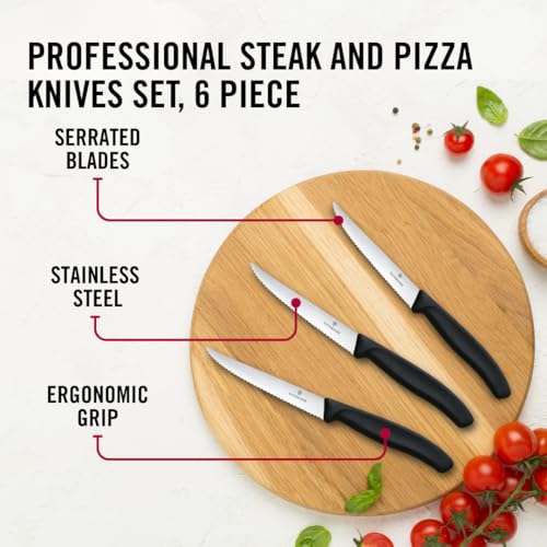 Victorinox Swiss Classic Professional Steak Knife Set, 6 Piece, Ultra Sharp Blade, Serrated Edge, 11 cm, Sturdy Plastic Handle, Stainless Steel, Black - Image 3