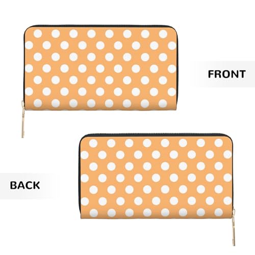 Peach Polka Dot Print Wallet Women Men, Long PU Leather Wallets for Women, Cute Womens Travel Wallet Purse Pouch with Zipper Pocket2