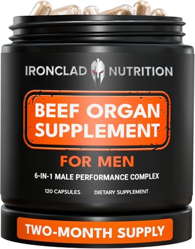 IRONCLAD NUTRITION Beef Organ Complex Capsules for Men - New Zealand and Grass Fed Finished Bull Supplement Freeze Dried and Non-GMO Bovine Testes Liver Thymus Heart Bone Marrow - 2-Month Supply