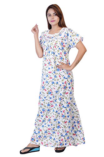 Image of Women's Cotton Block Print Knee Length Nighty