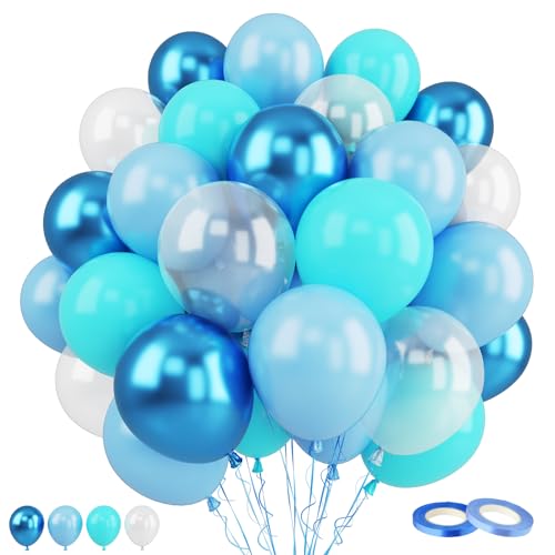 Teal Blue Balloons, 60 Pcs for Boys Shark Ocean Theme Birthday Decorations