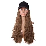 largo: Aprox 60cm MapofBeauty 24 Pulgada/60cm Hat Peluca Largo Kinky Rizo Ajustable Attached Gorra Sintética Cabello Extensión Pelucas (Ligero Marrón)