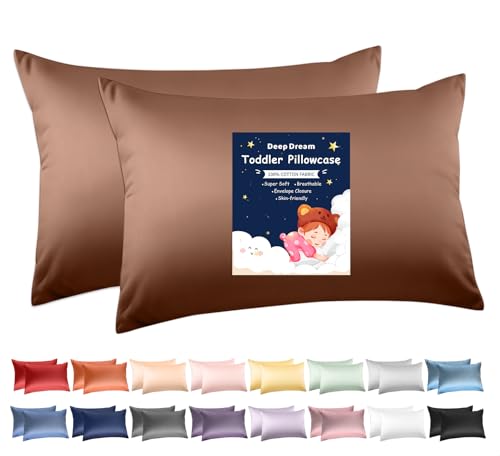 Image of Deep Dream Toddler Pillowcases for 13x18 Pillow 2 Pack, 100% Cotton Travel Pillow Case Cover, 600 Thread Count Cotton Pillow Covers, Soft & Breathable Small Pillow Cases Envelope Closure, Coffee Brown