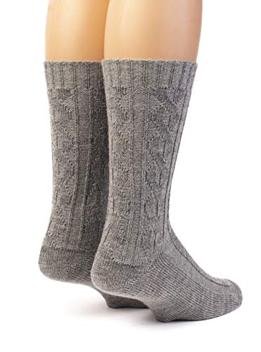 WARRIOR ALPACA SOCKS - Women's Cable Knit Socks, Crew, Dye-Free Gray Alpaca Wool, “Cable Sweater” Textured2