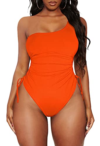 Viottiset Women's One Shoulder Ruched One Piece Swimsuit Tummy Control High Cut Cheeky Bathing Suit3