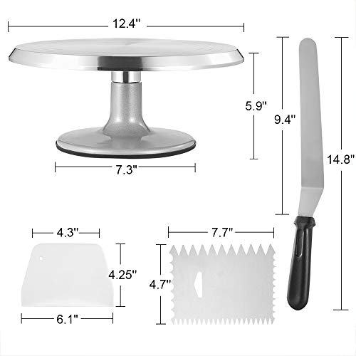 Cake Stand, Aluminum Cake Revolving Turnable 12'' Stand Cake Decoration With Icing Spatula And Comb Icing Smoother, Baking Cake Decoration Supplies #TOP1