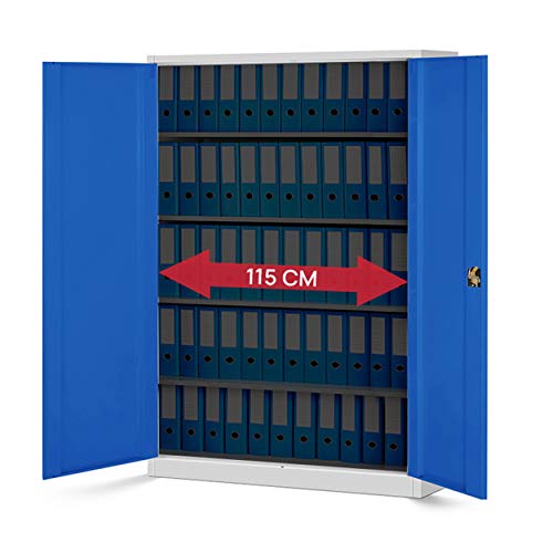 Jan Nowak 2er Set Aktenschrank XXL C001II Büroschrank Metallschrank Flügeltüren Stahlblech Pulverbeschichtung 185 cm x 115 cm x 40 cm (grau/blau)