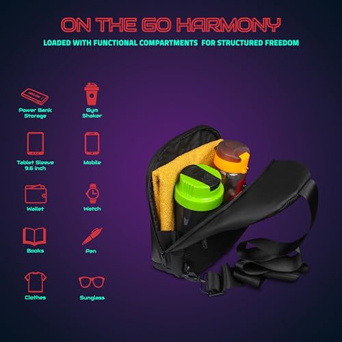 Image of Hookaba: LED Unisex Sling Bag,1 year Manufacturer Warranty, For School, College,Travel, DJ nights, Live Concerts, Party & Gym, 9.6 inches Tablet Waterproof IPX5