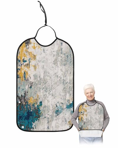 Jolunifun Abstract Blue Shabby Chic Orange Street Art Adult Bib for Adults Men, Women, Washable & Adjustable Terry Cloth Bib with Crumb Catcher Reusable Waterproof Clothing Clothes Protector Apron