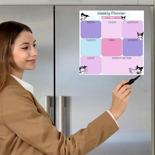 Image of Zesta Vinyl Magnetic Planner for Fridge | Cute Weekly Planner /Meal Planner with Marker | Rewritable Magnetic White Board for Fridge (Kuromi 11X11 Inches)