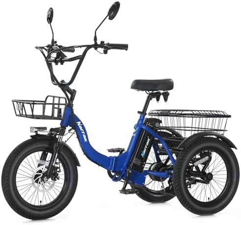 NARRAK Electric Tricycle for Adults,Fat Tire Folding Electric Trike,3 Wheels Electric Bicycle Bikes, Peak 700W/1100W Step-Thru Etrike with Removable Battery and Large Basket