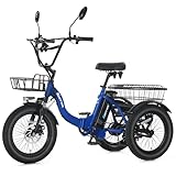 NARRAK Electric Tricycle for Adults,Fat Tire Folding Electric Trike,3 Wheels Electric Bicycle Bikes, Peak 700W/1100W Step-Thru Etrike with Removable Battery and Large Basket (Blue, Classic Model)