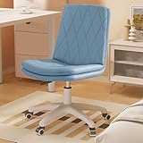 Fangool Bürostuhl ohne Armlehnen, Computerstuhl aus PU-Leder mit Erhöhung und Drehung, Nylonfuß für Zuhause/Büro, Blau