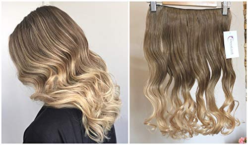17 Inches One Piece Half Head Wavy Curly Ombre Clip in Hair Extensions 120grams (Medium ash brown to blonde)