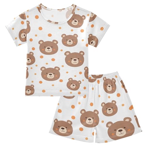 ALAZA Cartoon Bear Polka Dots Pajamas Short Sleeve 2 Piece Sleepwear Top and Bottom Pajama Set Unisex