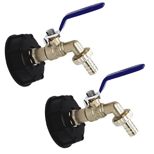 Robinet Cuve 1000l S60x6 IBC Raccord Robinet Avec Raccord De Tuyau 1/2" Adaptateur De Recuperateur Eau De Pluie Robinet de Jardin En Laiton (3/4", Lot de 2)