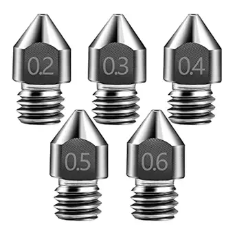 5 Packs Creality 3D Hardened Steel MK8 Nozzle with High Temperature Resistance Upgraded Tungsten All Metal Nozzle Ends for Makerbot Ender 3 / Ender 3 S1, Pro, CR-10 Series (5)