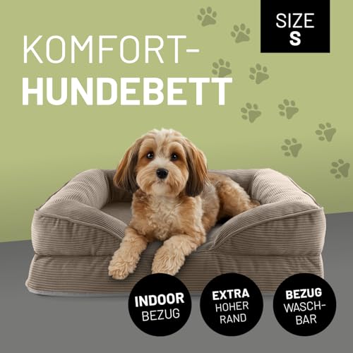 Lumaland orthopädisches Hundebett aus Cord | ergonomisches Hundesofa 70x60 cm - für kleine Hunde | Boden rutschfest | Füllung und Bezug waschbar | Hundekörbchen mit Memory Schaumstoff
