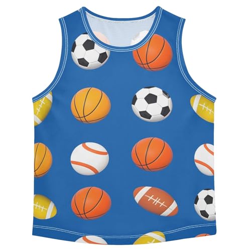 Boys' Tank Top Shirt Deep Blue Background with Balls Pattern Sleeveless T-Shirts