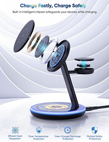 Magnetic Wireless Charging Station For Apple Series, 3-In-1 Standard 15W Fast Mag-Safe Charger Stand With Qc3.0 Adapter, For Iphone 14,13,12 Pro Max/Pro/Mini/Plus, Iwatch Ultra/8/7/6/5/4/3/2, Airpods… #TOP3