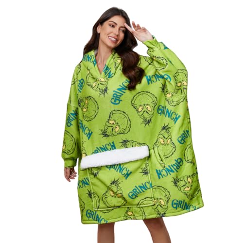Cobertor com capuz Grinch para adultos e mulheres, cobertores de Natal com capuz grandes para o inve
