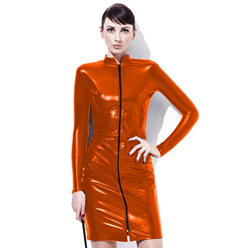Robe à manches longues pour femme en cuir avec fermeture éclair chic de soirée