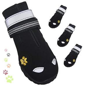 Dog Shoes, FISHOAKY Dog Shoes for Large Dogs, 360°Anti Slip Medium Dog Boots & Paw Protectors Winter Snowy and Summer Hot Pavement, Waterproof 4Pcs Dog Booties with Reflective Strips (Size 4) Dog Shoes FISHOAKY Dog Shoes for Large Dogs 360Anti Slip Medium Dog Boots Paw Protectors Winter Snowy and Summer Hot Pavement Waterproof 4Pcs Dog Booties with Reflective Strips Size 4