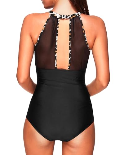 Image of Tempt Me Women One Piece Swimsuit Tummy Control Bathing Suit | High neck, Removable cups, Full coverage, Ruched, Mesh, Full lining