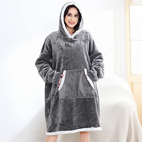 Wearable Blanket Hoodie Oversized Sweatshirt Blanket One Size Fits All Super Soft Warm Plush Hooded Blanket
