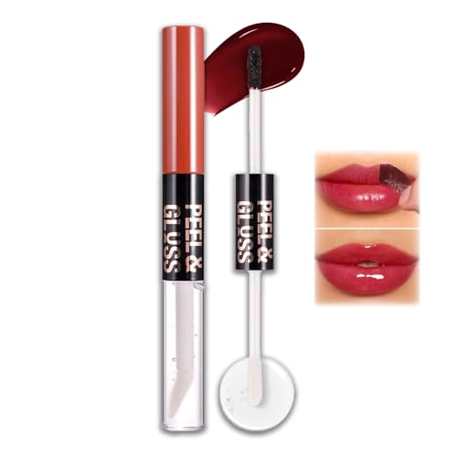 Peel Off Lip Stain Long Lasting Waterproof, 2 in 1 Dual Ended Lip Tint & Nourishing Lip Oil, Transferproof Matte Lip Liner Stain, Highly Pigmented Plumping Glossy Lipgloss for Women,#05 Sweetheart Kit